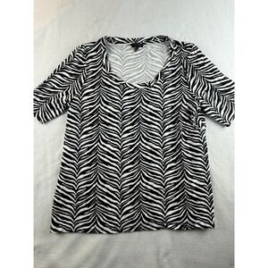 Talbots Women's Zebra Print Short Sleeve Top Scoop Neck‎ Size L